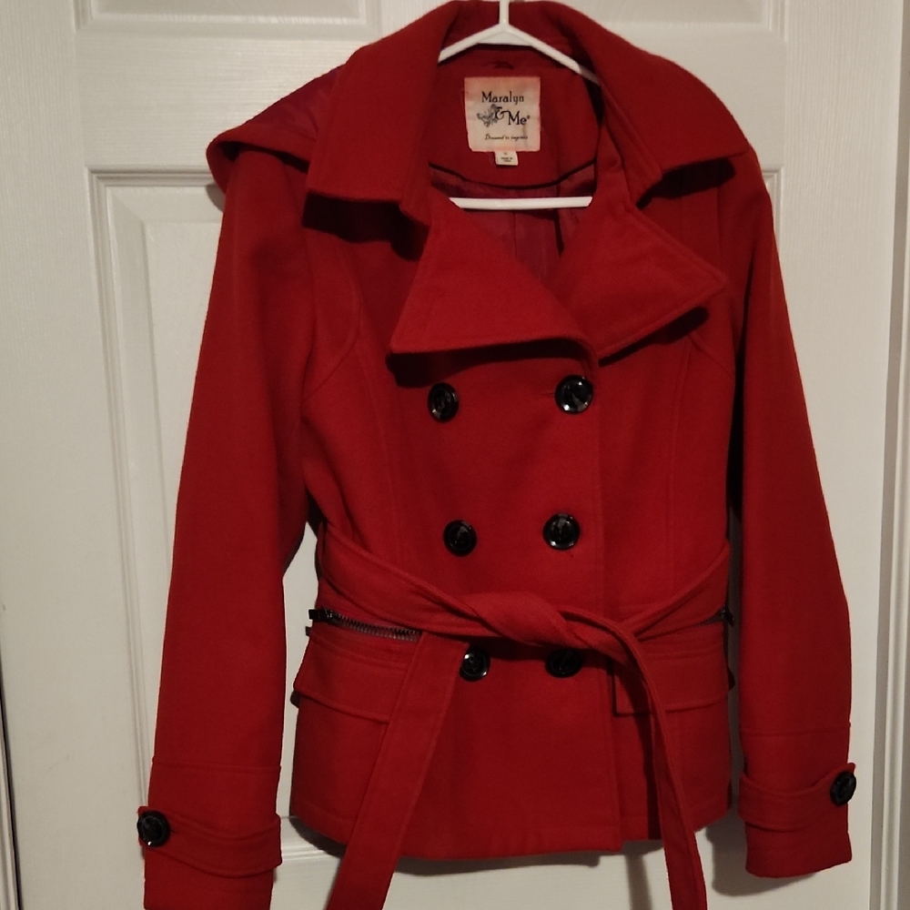 Maralyn & Me Women's Vibrant Red Pea Coat Sz MED